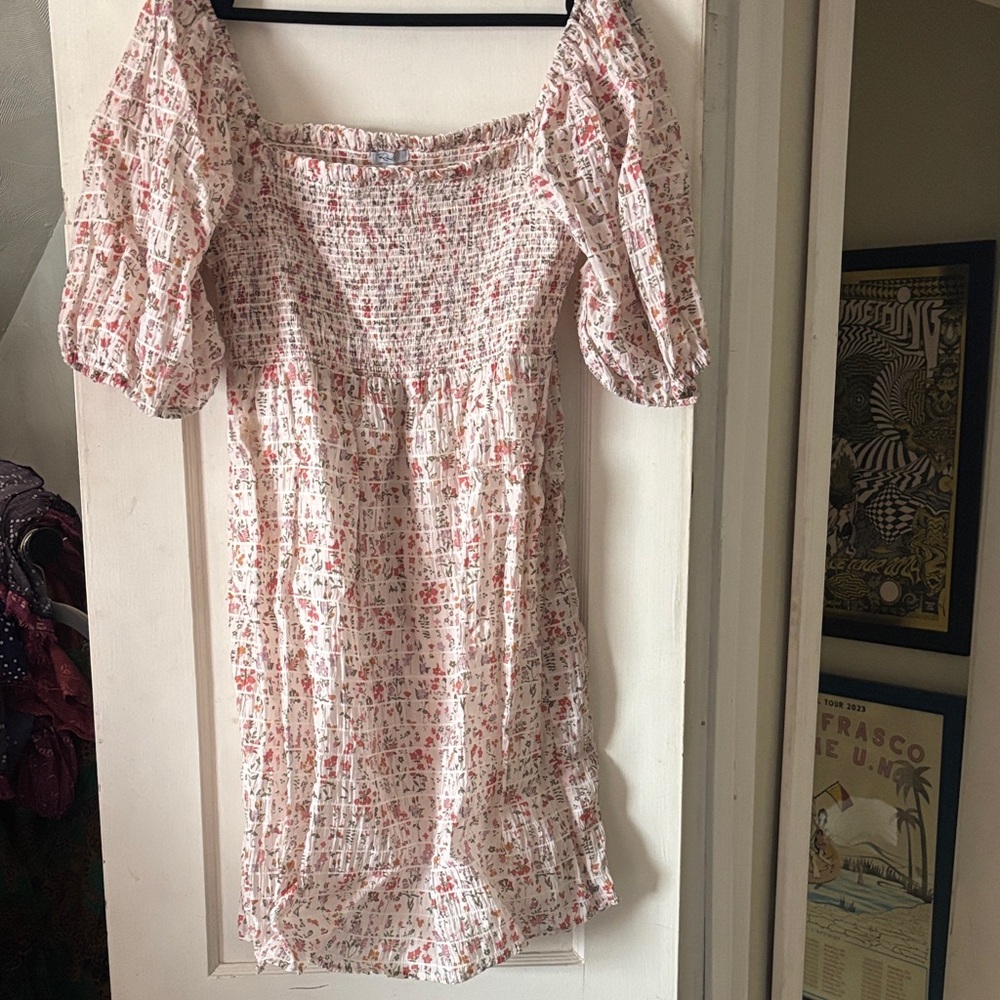 Rails Pink Floral Smocked Midi Dress